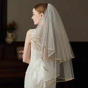 Long lace trim bridal veil with soft tulle and hair comb, lightweight and sheer wedding headpiece