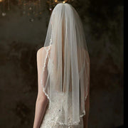 Handmade wedding veil with beaded metal comb and soft chiffon tulle