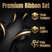 Elegant Black & Gold Ribbon Trio Set – Luxury Satin, Grosgrain & Metallic Decorative Ribbon Bundle for Fashion & Gift Styling