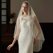 Beaded plain tulle bridal veil single-layer hair comb wedding headpiece delicate soft chiffon mesh