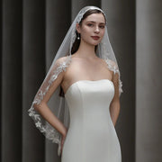 European vintage French lace bridal veil made of soft chiffon tulle and delicate mesh with a minimalist elegant design