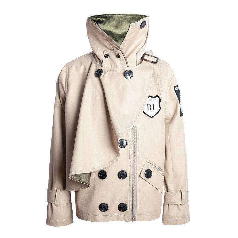 Boys' Cotton Velvet double-breasted trench coat in cream with dark buttons, structured collar, and short windproof cut for ages 3-7 years.