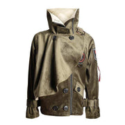 Boys' Cotton Velvet double-breasted trench coat in olive-brown with cream lining, short windproof cut for ages 3-7 years