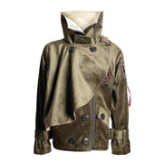 Boys' Cotton Velvet double-breasted trench coat in olive-brown with cream lining, short windproof cut for ages 3-7