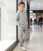Gray boys slim fit knit pants with elastic waistband for ages 4-12 years