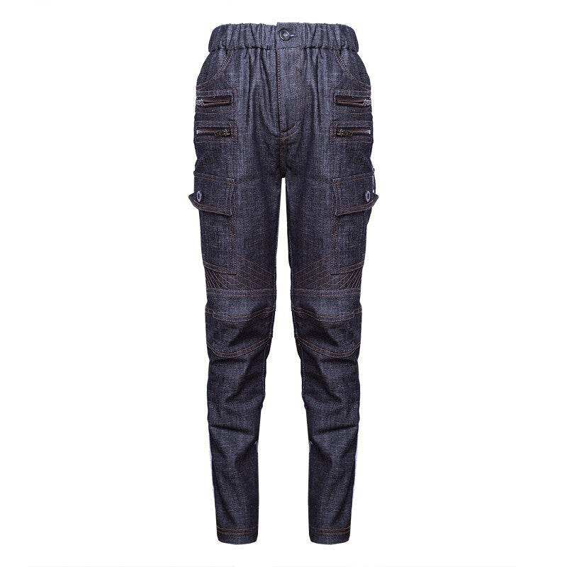 Boys wearing navy blue and black stretch denim casual jeans aged 4 to 12 years