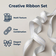 Elegant Silver & White Ribbon Trio Set – Luxury Satin & Woven Decorative Ribbon Bundle for Fashion & Gift Styling