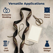 Elegant Black, Coffee & Green Ribbon Trio Set – Luxury Satin & Fine Woven Decorative Ribbon Bundle for Fashion & Gift Styling