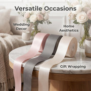Elegant Cream, Grey & Pink Satin Ribbon Trio Set – Luxury Decorative Ribbon Bundle for Fashion & Gift Styling