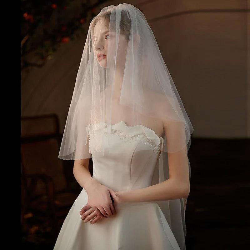 Princess Cathedral Bridal Veil classic two-layer plain tulle long wedding veil soft chiffon bridal mesh