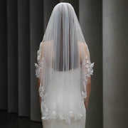 Vintage French lace bridal veil made of soft chiffon tulle court-style wedding headpiece