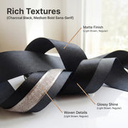 Elegant Charcoal & Black Ribbon Trio Set – Luxury Grosgrain Satin & Woven Decorative Ribbon Bundle