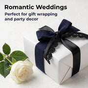 Elegant Silver Navy & Black Ribbon Trio Set – Luxury Woven Satin & Lace Decorative Ribbon Bundle