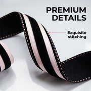 Elegant Black Velvet & Pink Satin Ribbon Trio Set – Luxury Lace Trim Decorative Ribbon Bundle for Fashion & Gift Styling