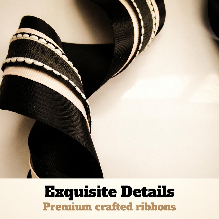 Elegant Black & Blush Pink Ribbon Trio Set – Luxury Satin, Grosgrain & Lace Decorative Ribbon Bundle