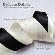 Elegant Cream Yellow & Black Lace Satin Ribbon Trio Set – Luxury Decorative Ribbon Bundle for Fashion & Gift Styling