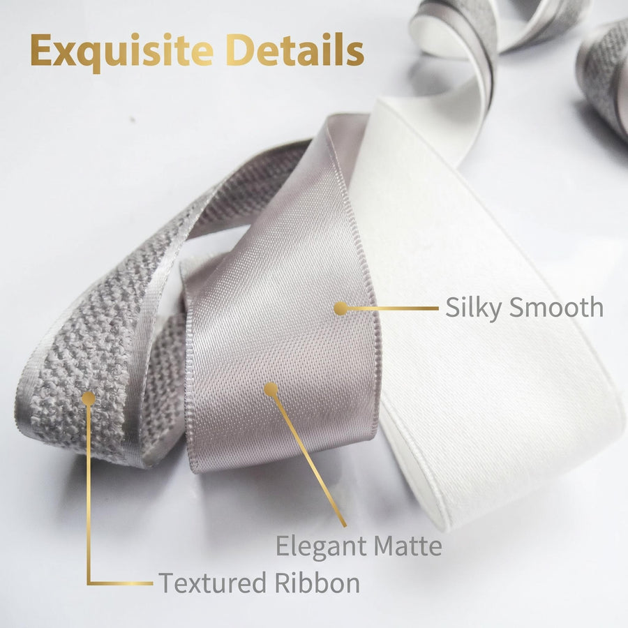 Elegant Cream & Grey Ribbon Trio Set – Luxury Satin & Woven Decorative Ribbon Bundle for Fashion, Gift Wrapping & Event Styling