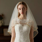 Lace trim bridal veil long single-layer soft tulle wedding headpiece with hair comb