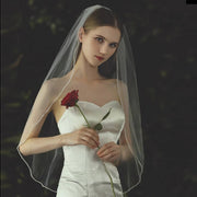 Milky white lace mesh bridal veil mid-length sheer wedding headwear on soft chiffon tulle