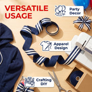 Elegant Navy & Cream Ribbon Trio Set – Luxury Woven & Satin Decorative Ribbon Bundle for Fashion & Gift Styling