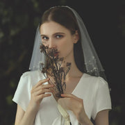Korean bow bridal veil double-layer beaded tulle wedding headpiece with metal comb