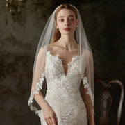 Single-Layer Lace Flower Hair Comb Bridal Veil - 90cm Elegant Plain Tulle Wedding Veil