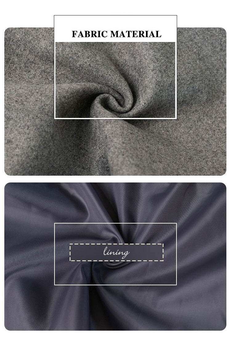 Girls Woolen Sleeveless Sporty Dress fabric, with a close-up of soft grey wool and smooth dark grey lining.
