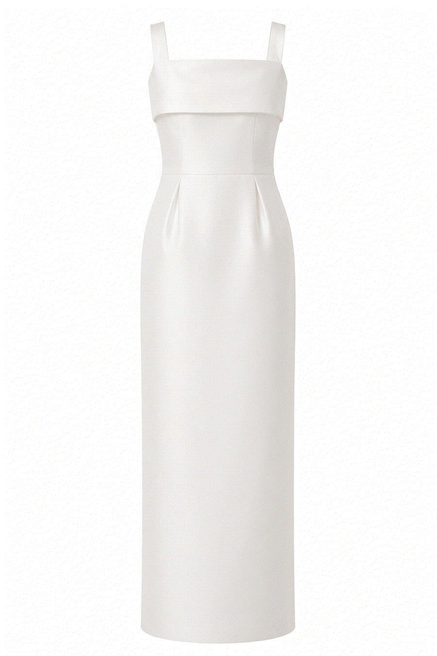 Ivory satin column dress with square neckline and back slit for special occasions