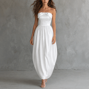 Ivory satin off-shoulder elegant party dress with sculpted bubble hem evening gown