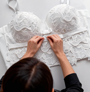 Ivory Lace Corset & Pearl White Midi Skirt Set – 3D Floral Elegant 2-Piece