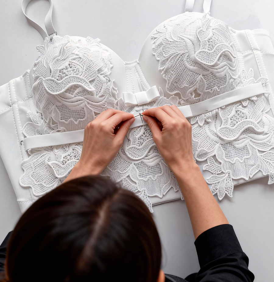 Ivory Lace Corset & Pearl White Midi Skirt Set – 3D Floral Elegant 2-Piece