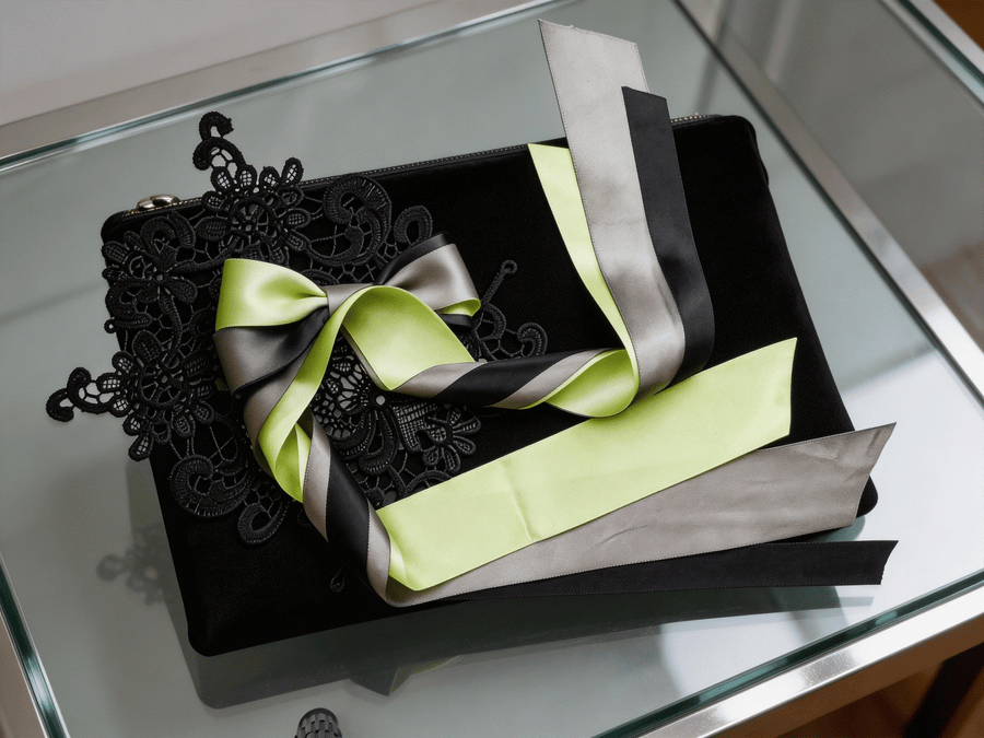 Elegant lace and satin ribbon set with soft, romantic texture for wedding and occasion DIY styling.