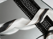 Ivory and charcoal satin ribbons set with layered widths for elegant wedding and gift styling