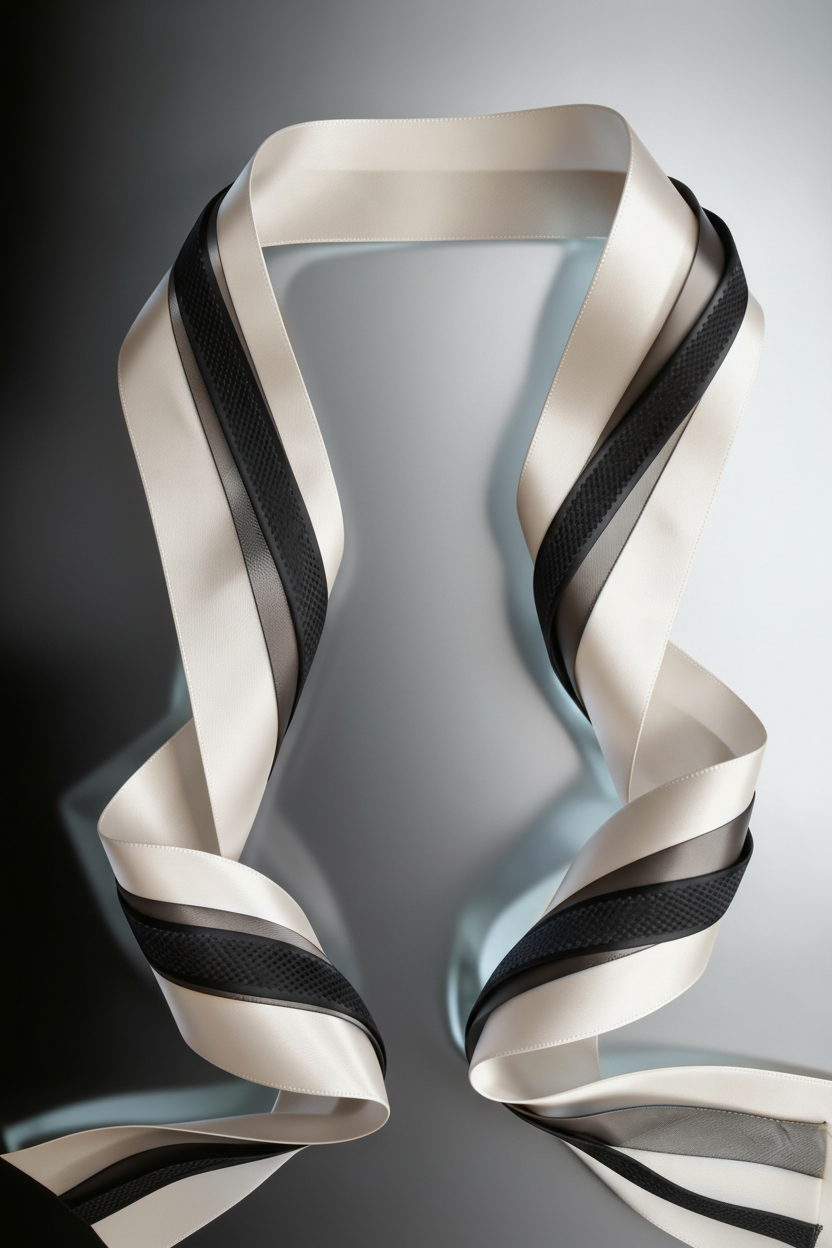 Ivory and charcoal satin ribbons set with layered widths for elegant styling and gift wrapping
