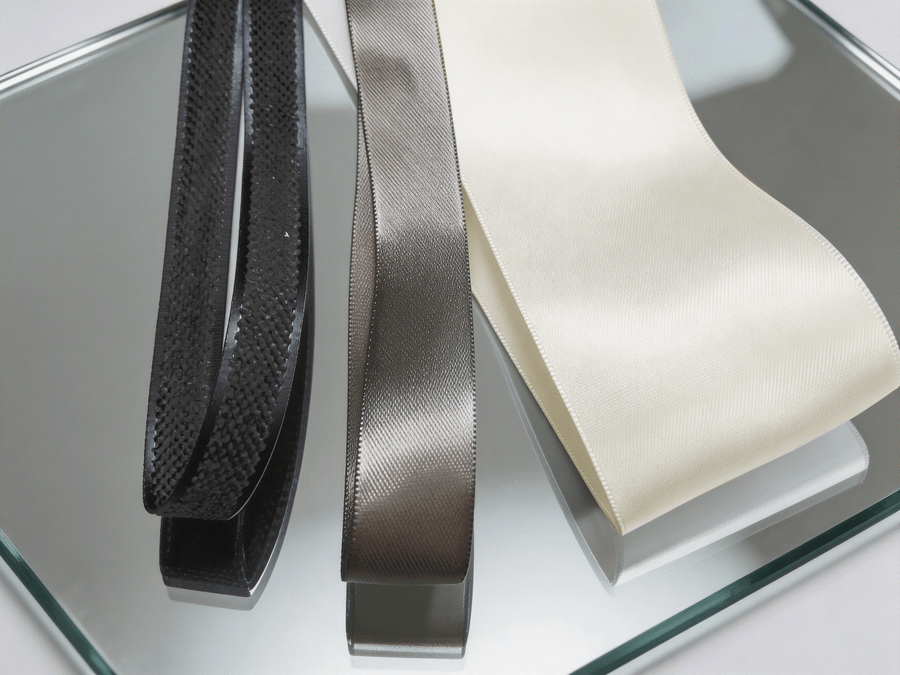 Ivory and charcoal satin ribbon set for elegant wedding and gift styling