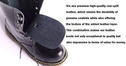 Kids Black Matte Leather Boots in black with smooth leather uppers, metal eyelets, laces and a chunky stitched sole.