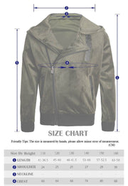 Kids' Velvet Blazer in muted olive green, with a plush finish, asymmetric zip front, wide collar and ribbed cuffs and hem.