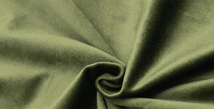 Kids' Velvet Blazer fabric in olive green, with a soft plush pile and smooth, subtly lustrous surface.