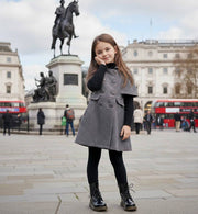 LAVANZEY Girls Cashmere Long Coat in dark grey wool-blend, with a cape collar, flared silhouette and front buttons.