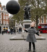 LAVANZEY Girls Cashmere Long Coat in charcoal grey wool blend, with a flared cape-style silhouette and double-breasted buttons.