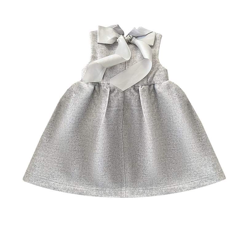 Vintage flower girl dress for toddler baby girl in wool blend A-line sleeveless design for wedding and winter occasions