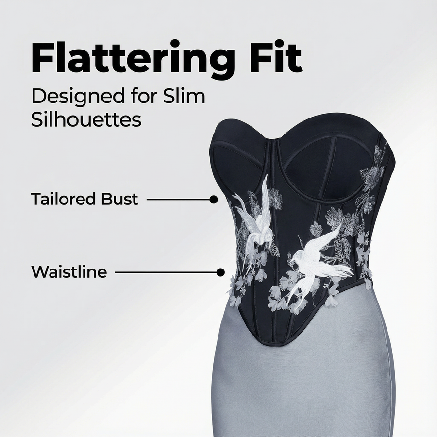Women’s Strapless Corset & Bandage Skirt Set – Elegant Embroidered 2 Piece Work to Evening Outfit